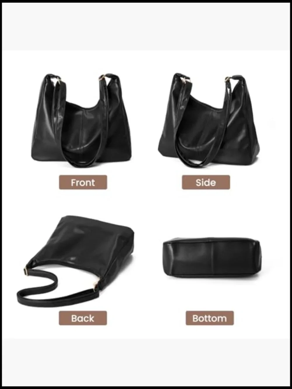 Hobo Tote Bag Faux Leather Slouchy Crossbody Purse Foldable Shoulder Bag